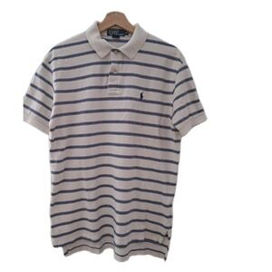 Ralph Lauren Polo Shirt Men's M Short Sleeve Stripe Blue White VTG